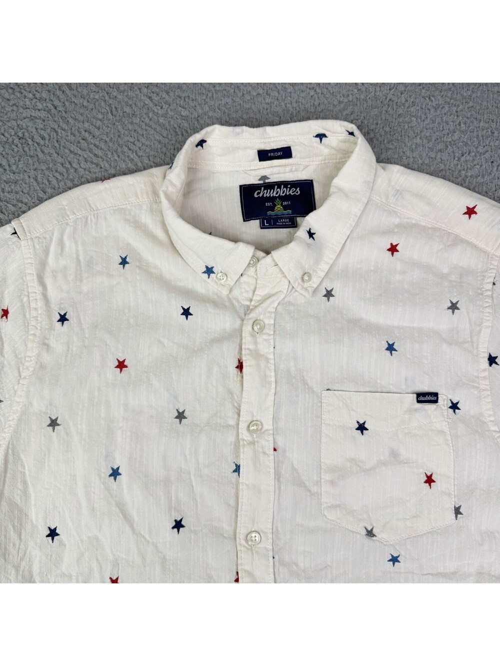Chubbies Friday Button Down Shirt Mens L Stars American Beach Patriotic